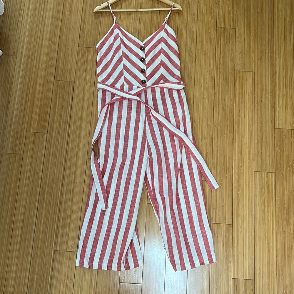 Kenzie Jeans linen blend striped jumpsuit NWT